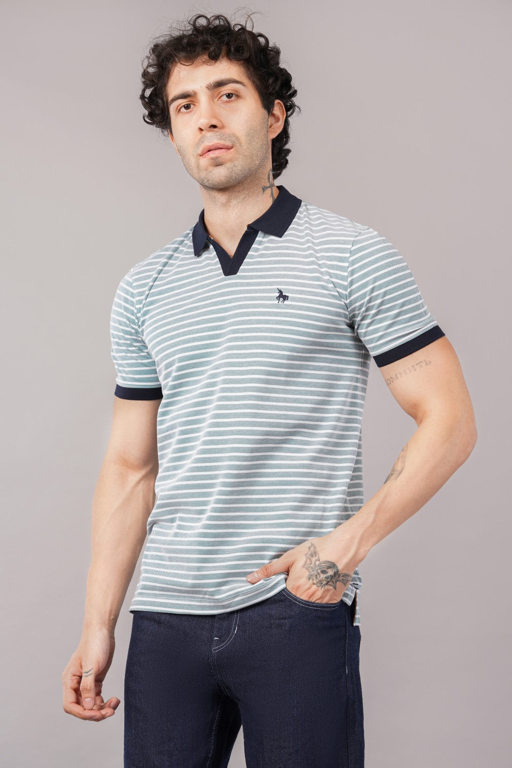 Van Heusen Half Sleeve Striped Polo  T-shirt