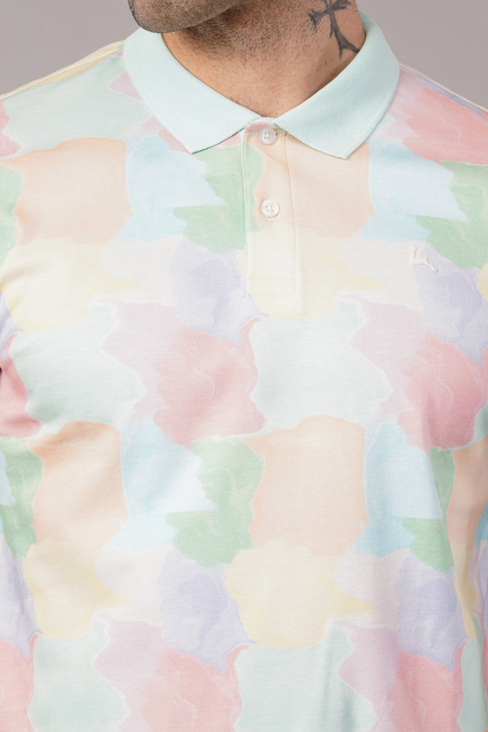 Parx Yellow & Blue Tile Print Half Sleeve Polo T-shirt