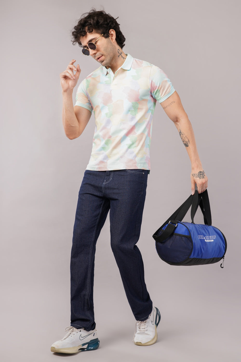 Parx Yellow & Blue Tile Print Half Sleeve Polo T-shirt