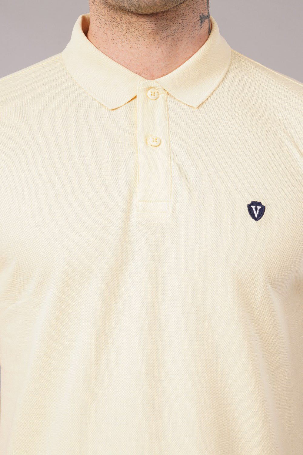 Van Heusen Light Yellow Half Sleeve  Soild Polo  T-shirt