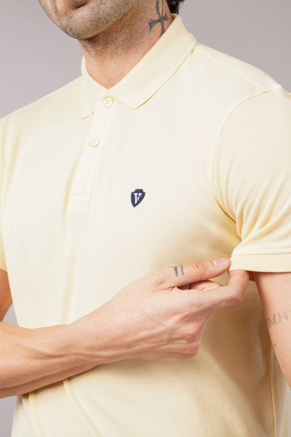 Van Heusen Light Yellow Half Sleeve  Soild Polo  T-shirt