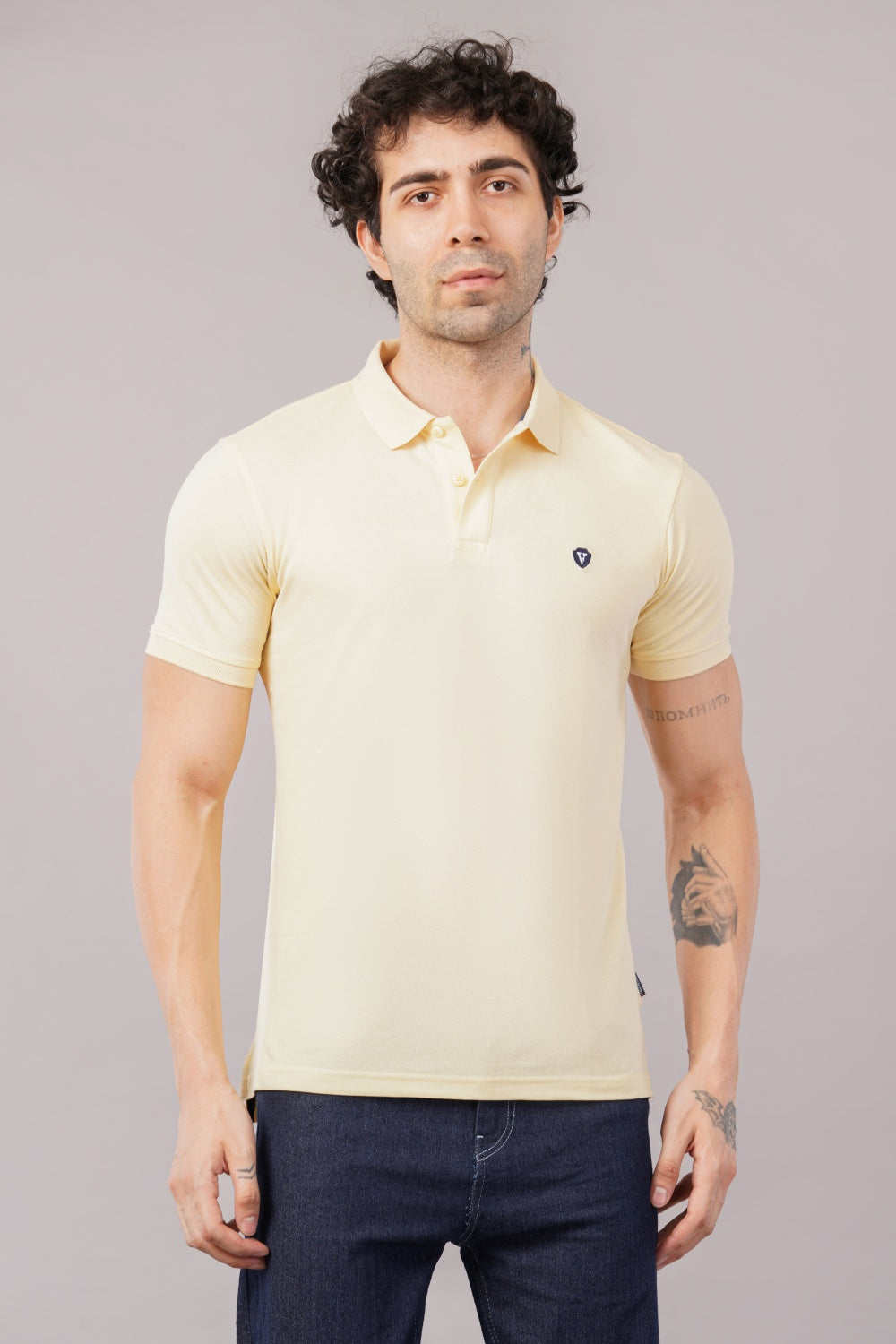 Van Heusen Light Yellow Half Sleeve  Soild Polo  T-shirt