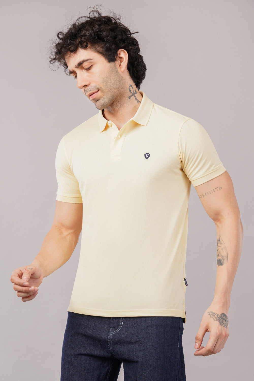 Van Heusen Light Yellow Half Sleeve  Soild Polo  T-shirt