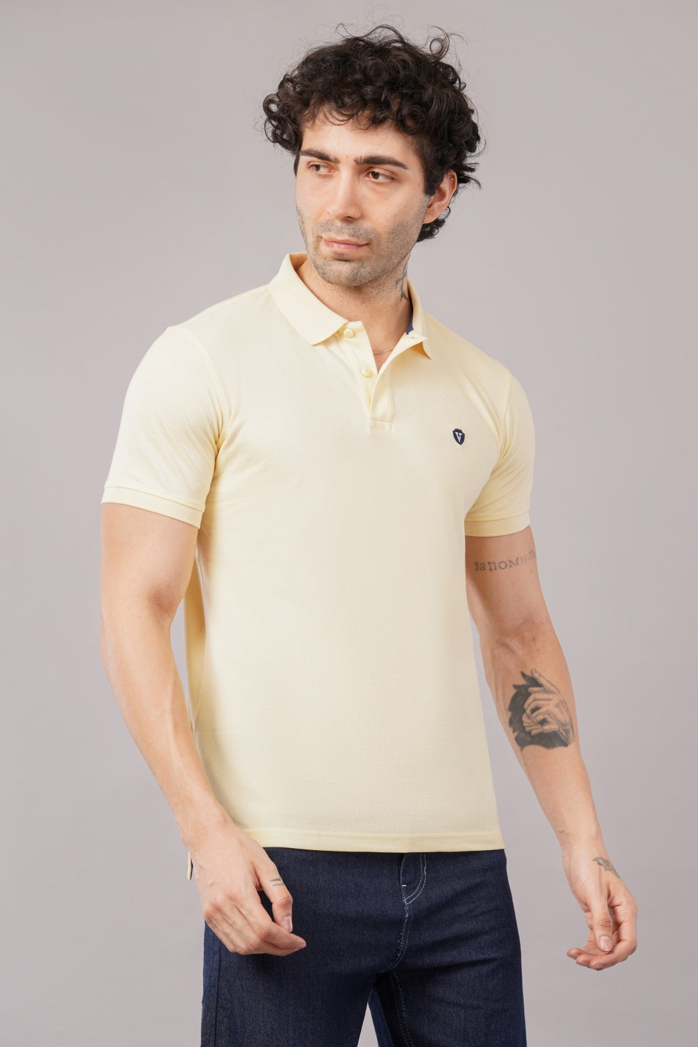 Van Heusen Light Yellow Half Sleeve  Soild Polo  T-shirt