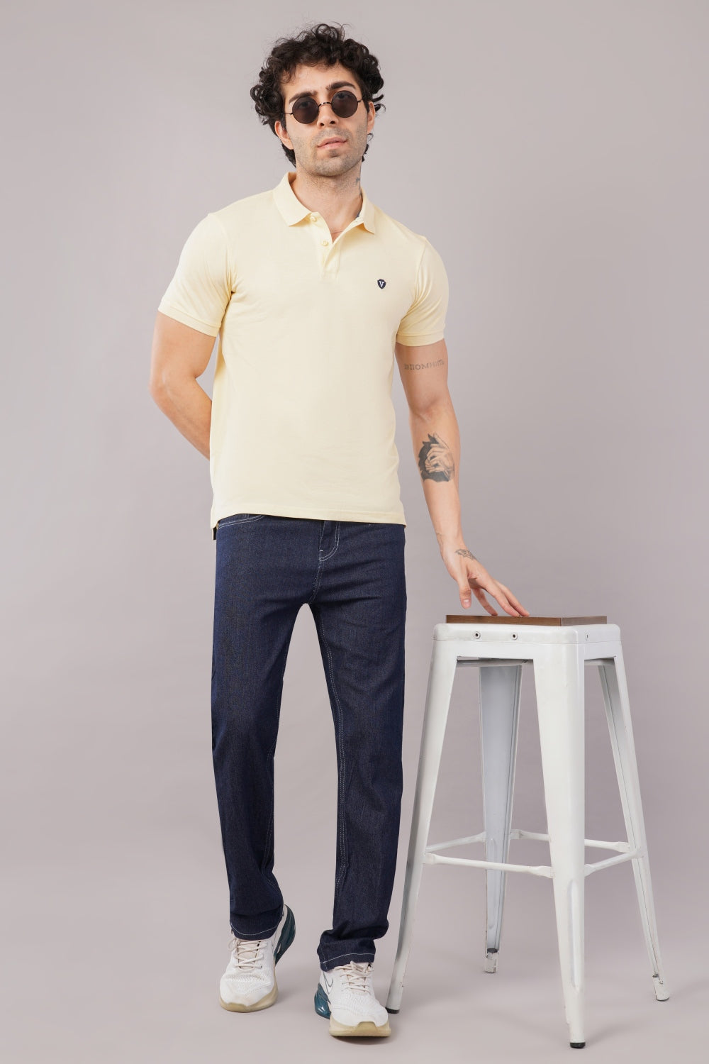 Van Heusen Light Yellow Half Sleeve  Soild Polo  T-shirt