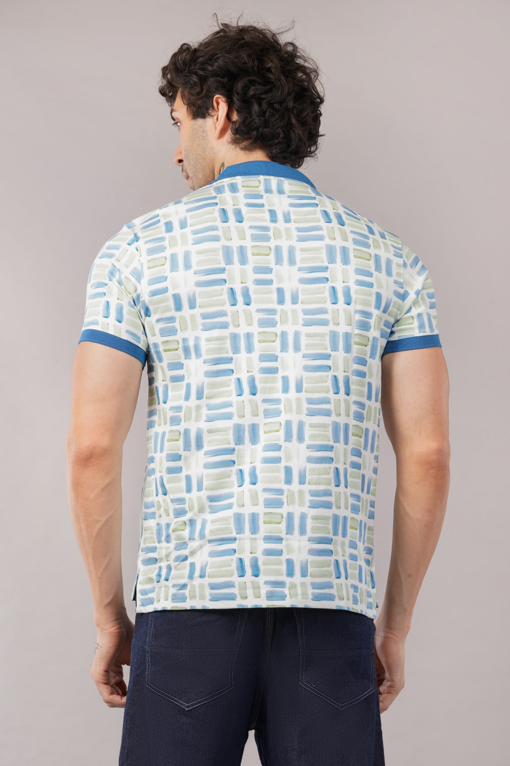 Parx Blue Brushstroke Print Half Sleeve Polo T-shirt