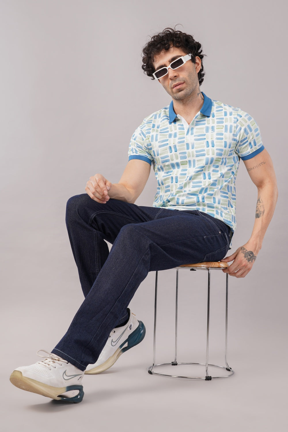 Parx Blue Brushstroke Print Half Sleeve Polo T-shirt