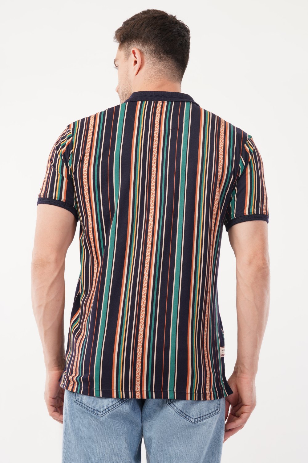 Louis Philippe Multicolor Vertical Striped Half Sleeve Polo  T-shirt