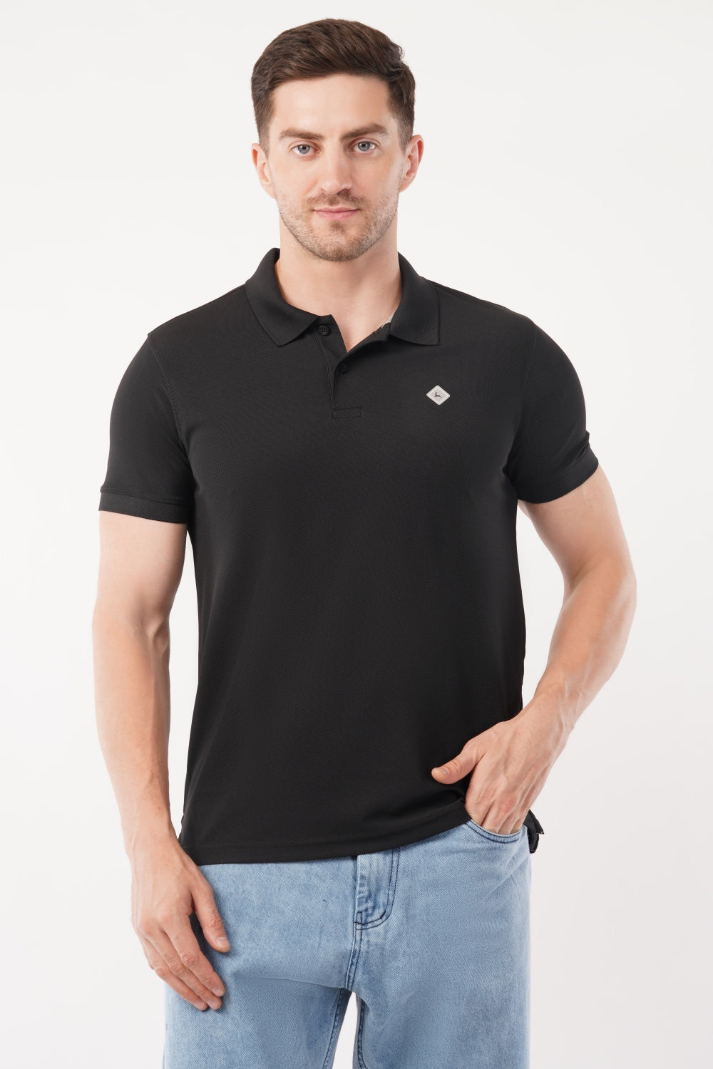 Parx Black Solid  Half Sleeve Polo T-shirt