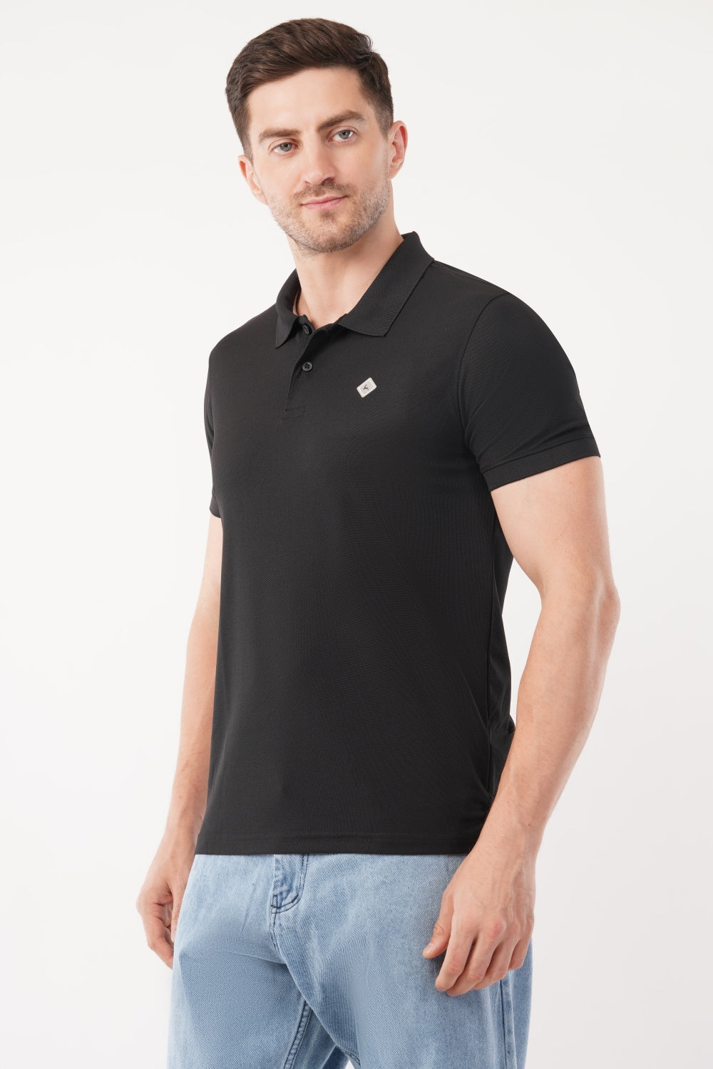 Parx Black Solid  Half Sleeve Polo T-shirt