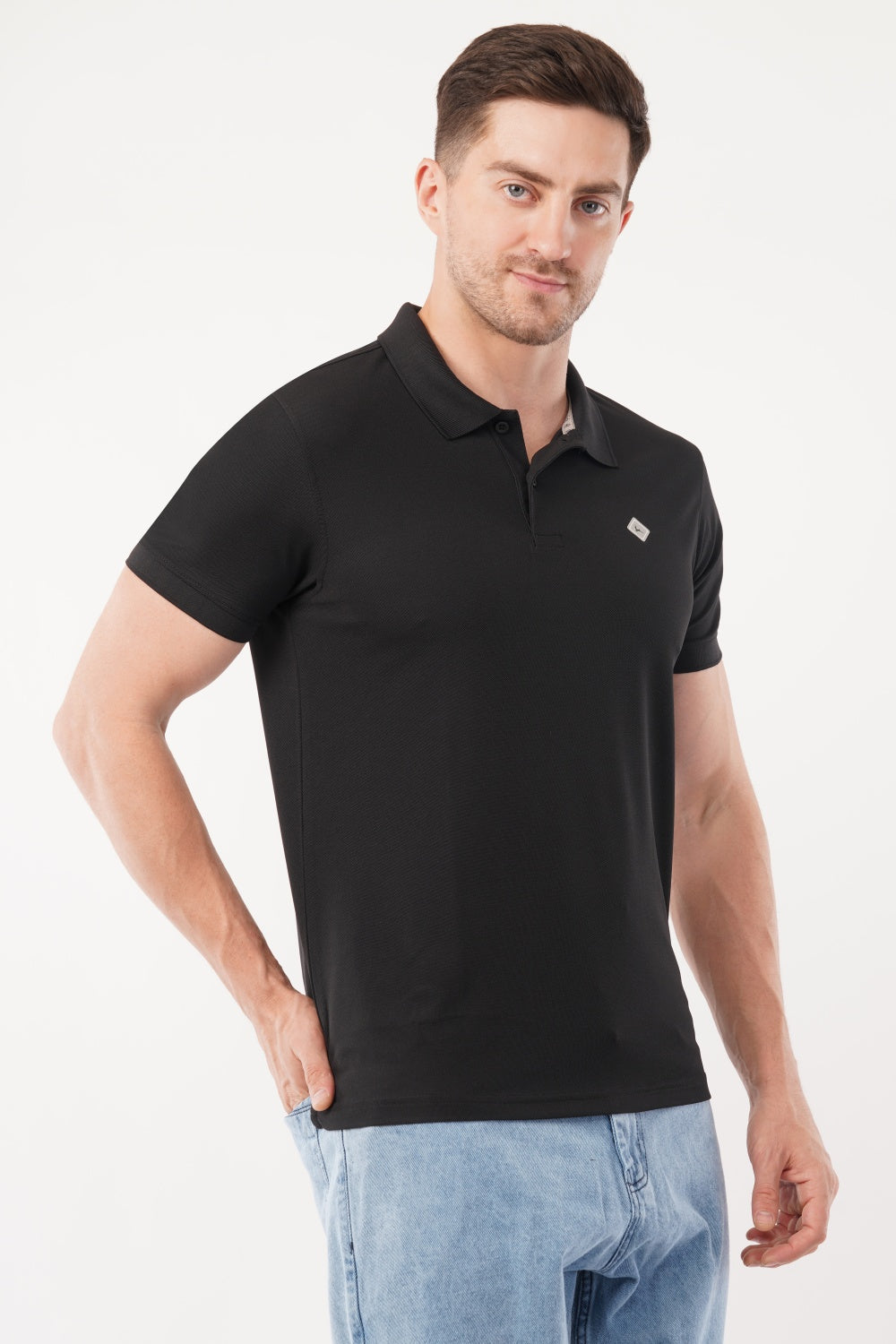 Parx Black Solid  Half Sleeve Polo T-shirt