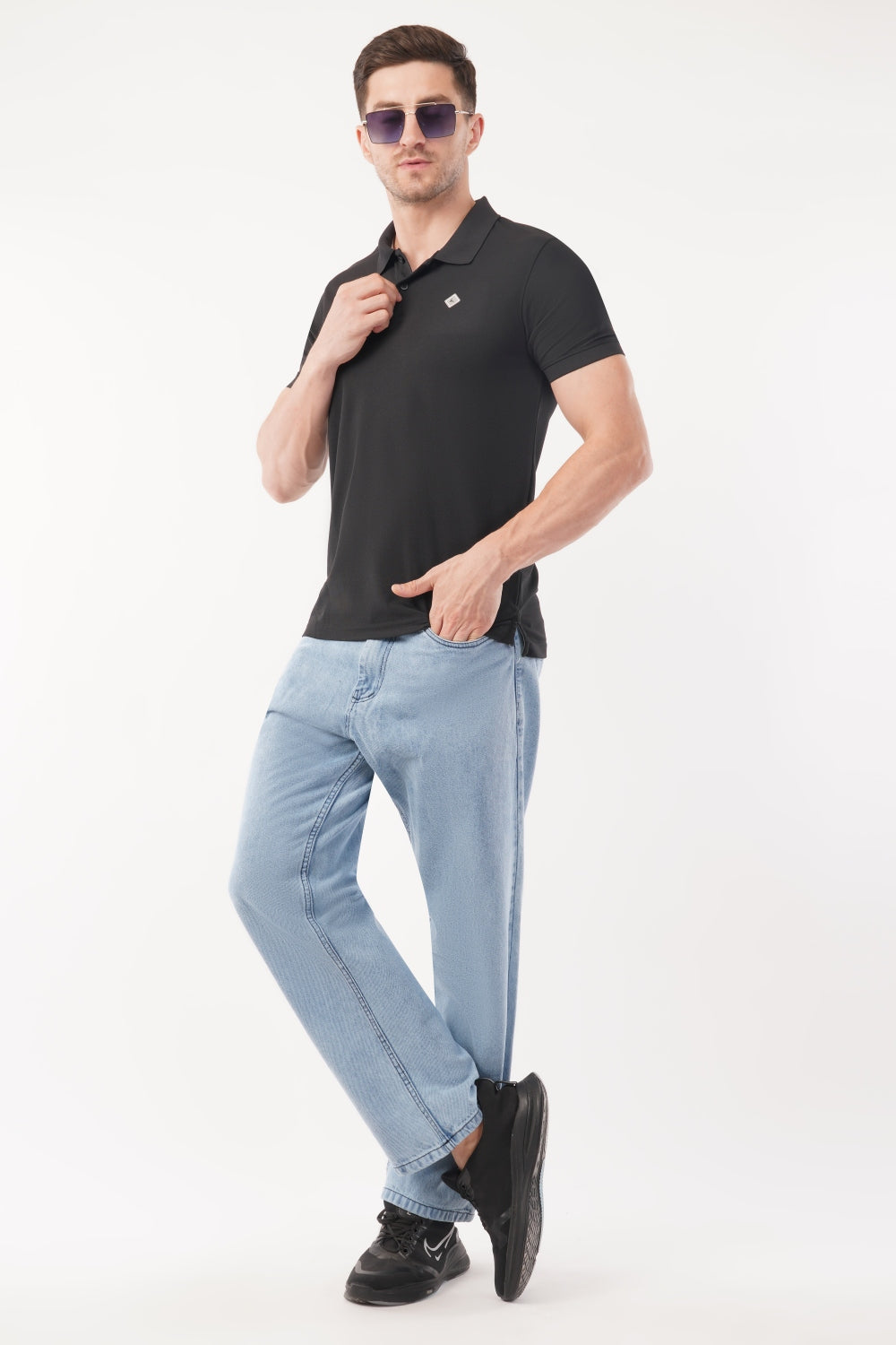 Parx Black Solid  Half Sleeve Polo T-shirt