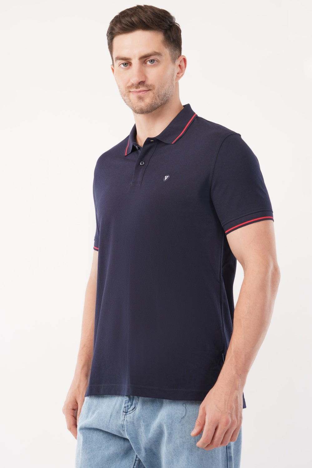 Van Heusen Blue Solid Design Tipping Half Sleeve Polo T-shirt