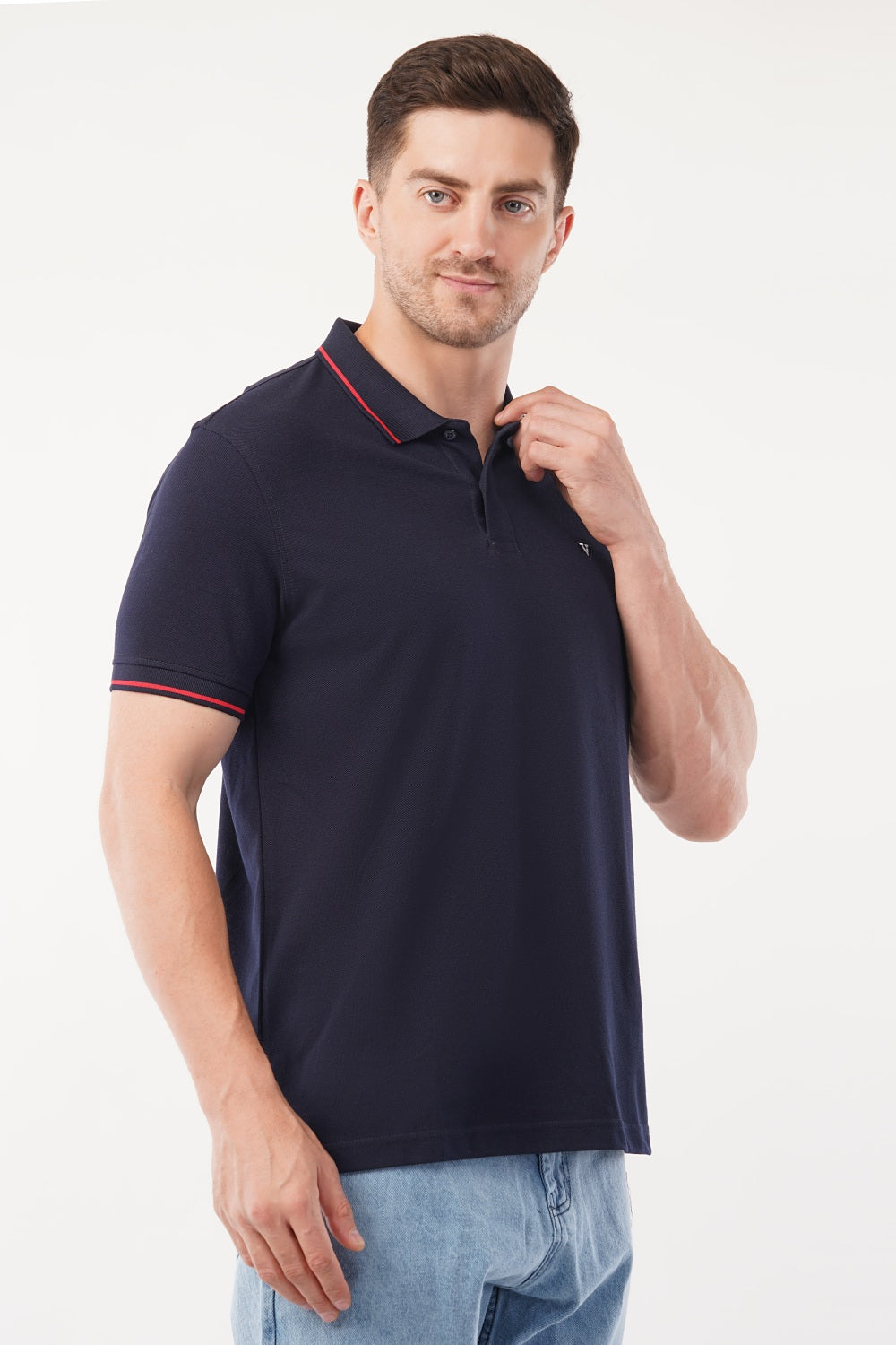 Van Heusen Blue Solid Design Tipping Half Sleeve Polo T-shirt