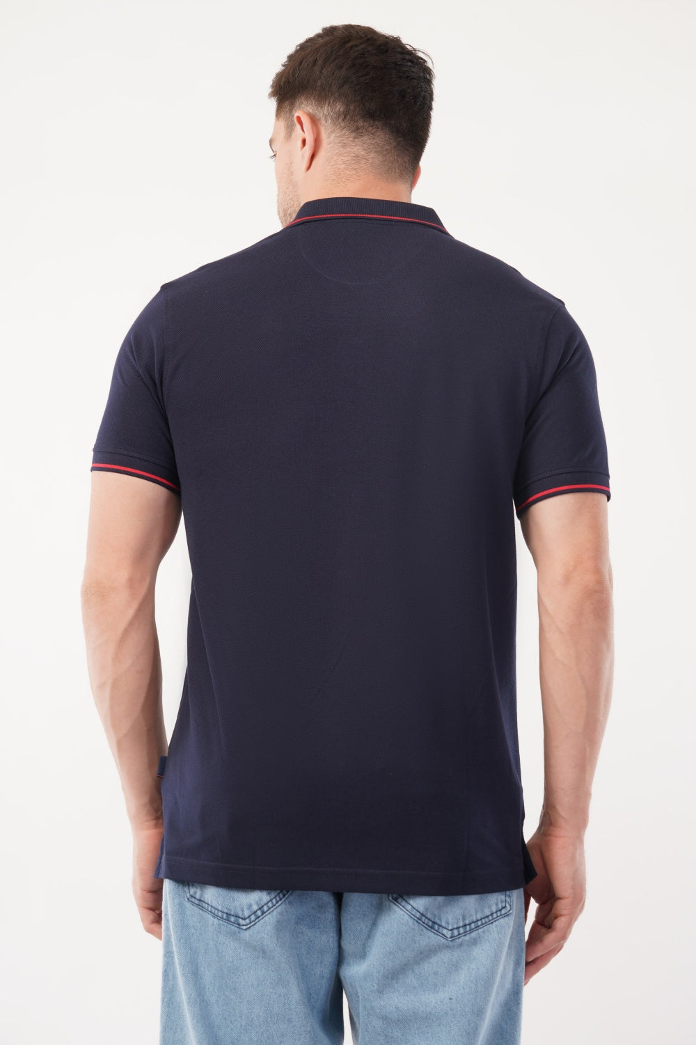 Van Heusen Blue Solid Design Tipping Half Sleeve Polo T-shirt