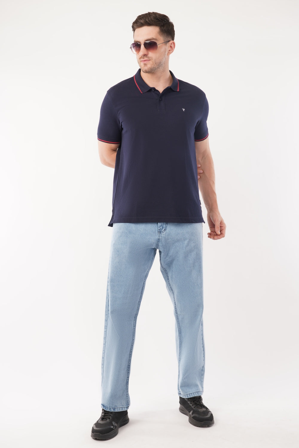 Van Heusen Blue Solid Design Tipping Half Sleeve Polo T-shirt
