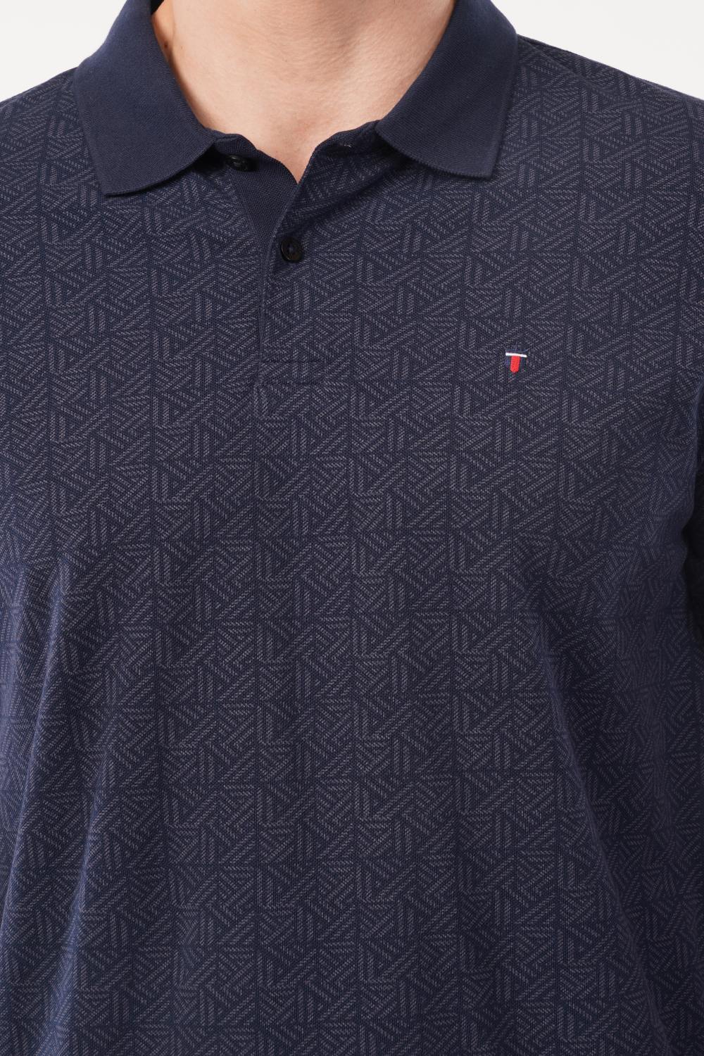 Louis Philippe Navy Blue Geometric Pattern  Half Sleeve Polo  T-shirt