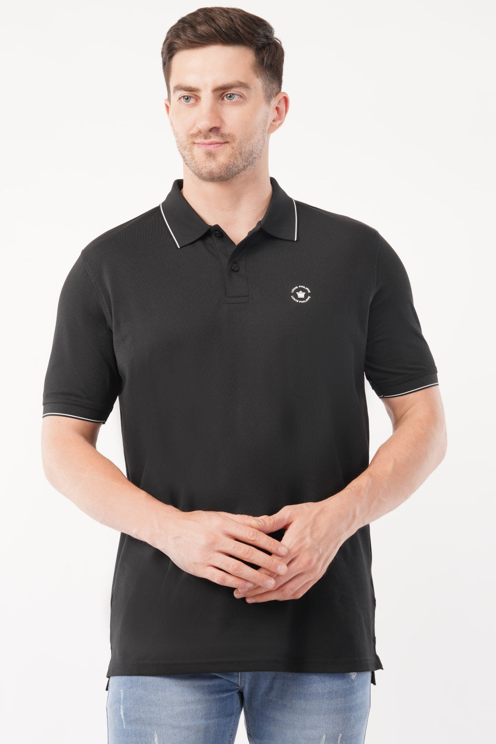Louis Philippe Solid Black Half Sleeve Polo  T-shirt