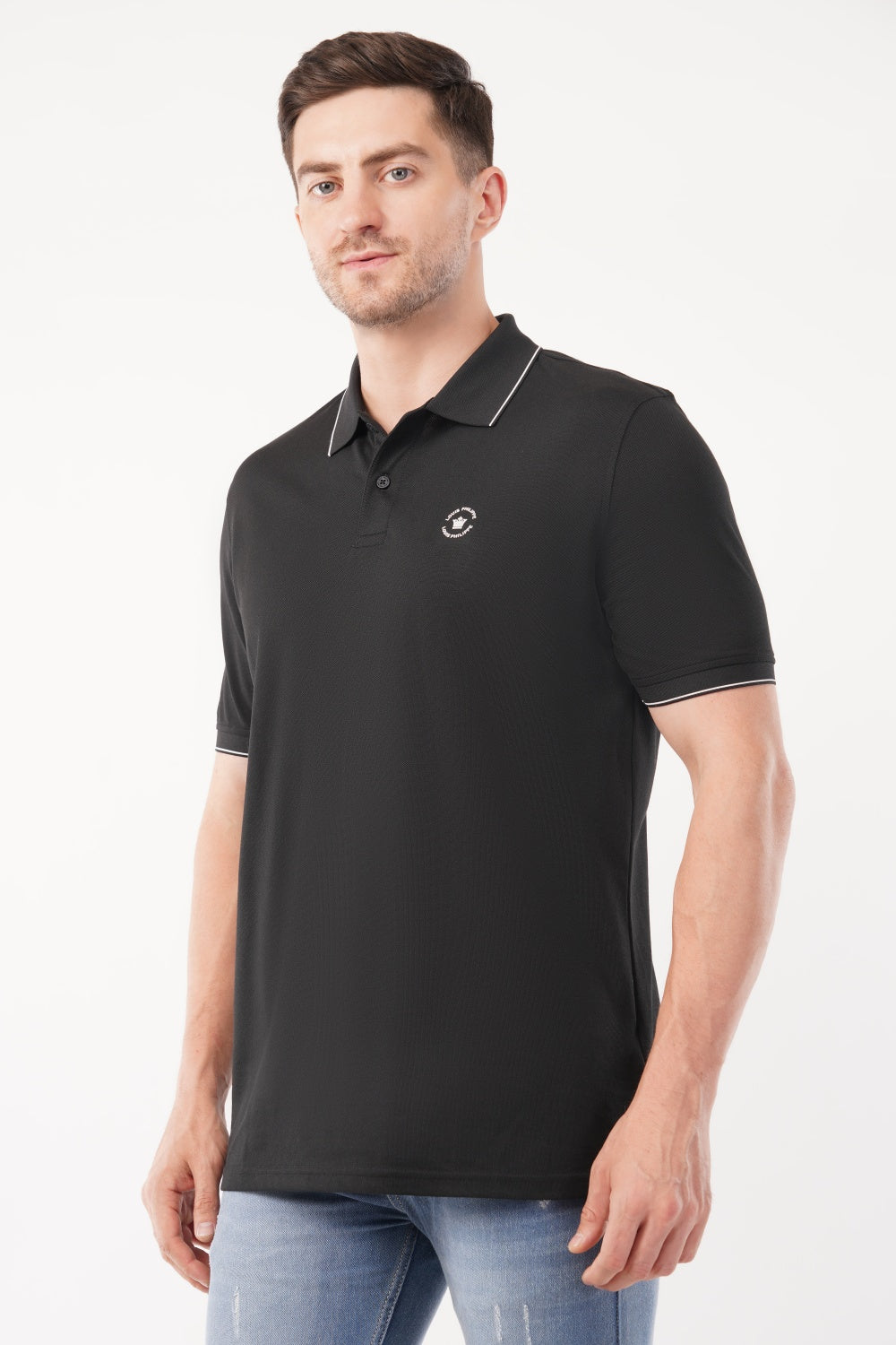 Louis Philippe Solid Black Half Sleeve Polo  T-shirt