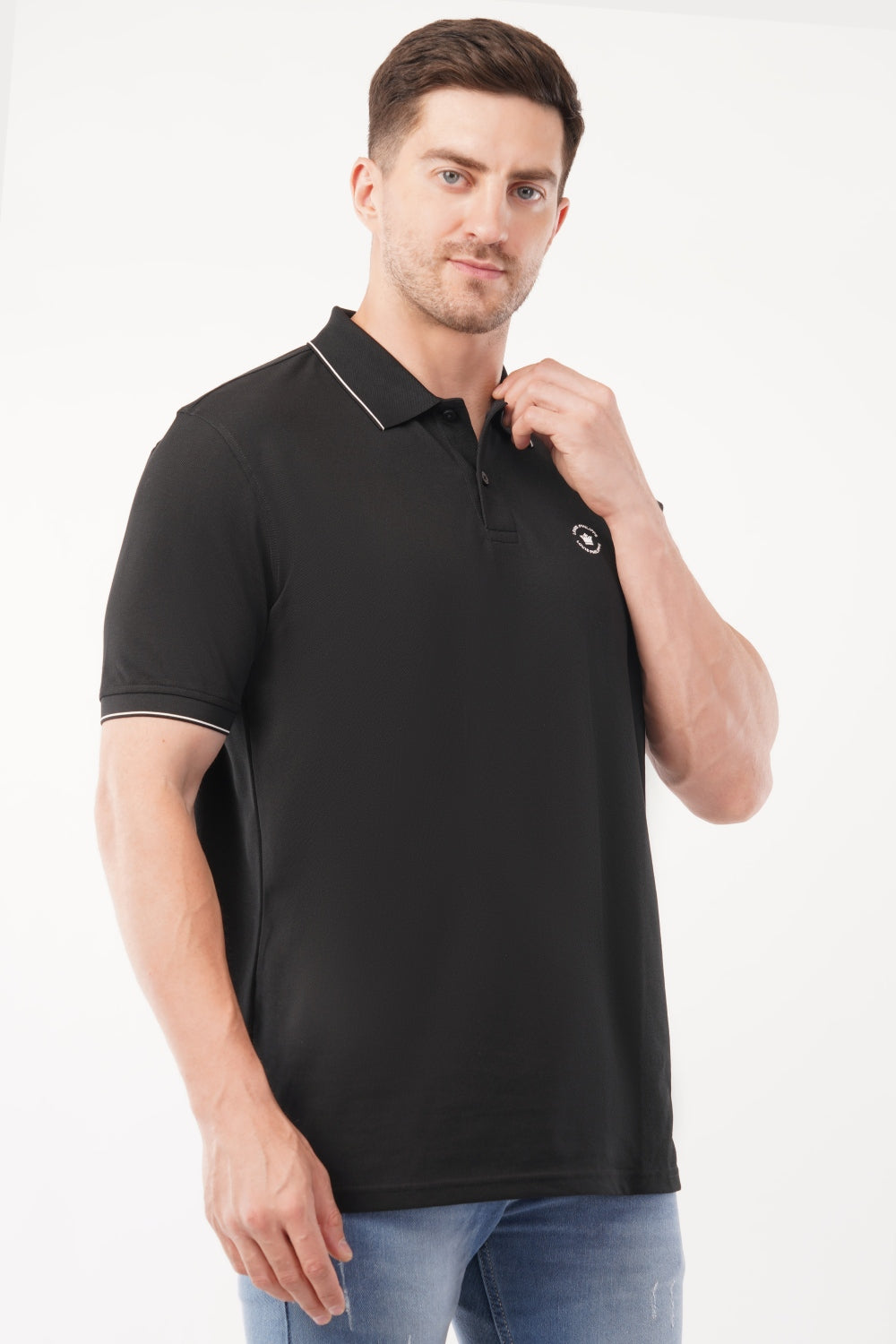 Louis Philippe Solid Black Half Sleeve Polo  T-shirt