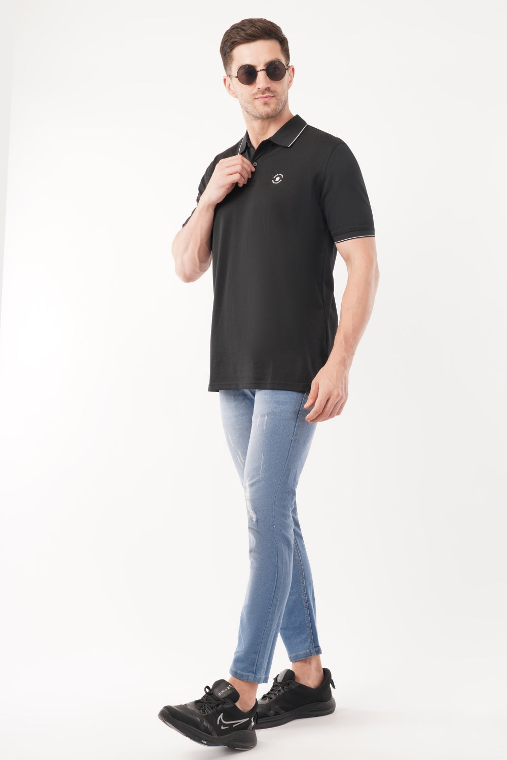 Louis Philippe Solid Black Half Sleeve Polo  T-shirt