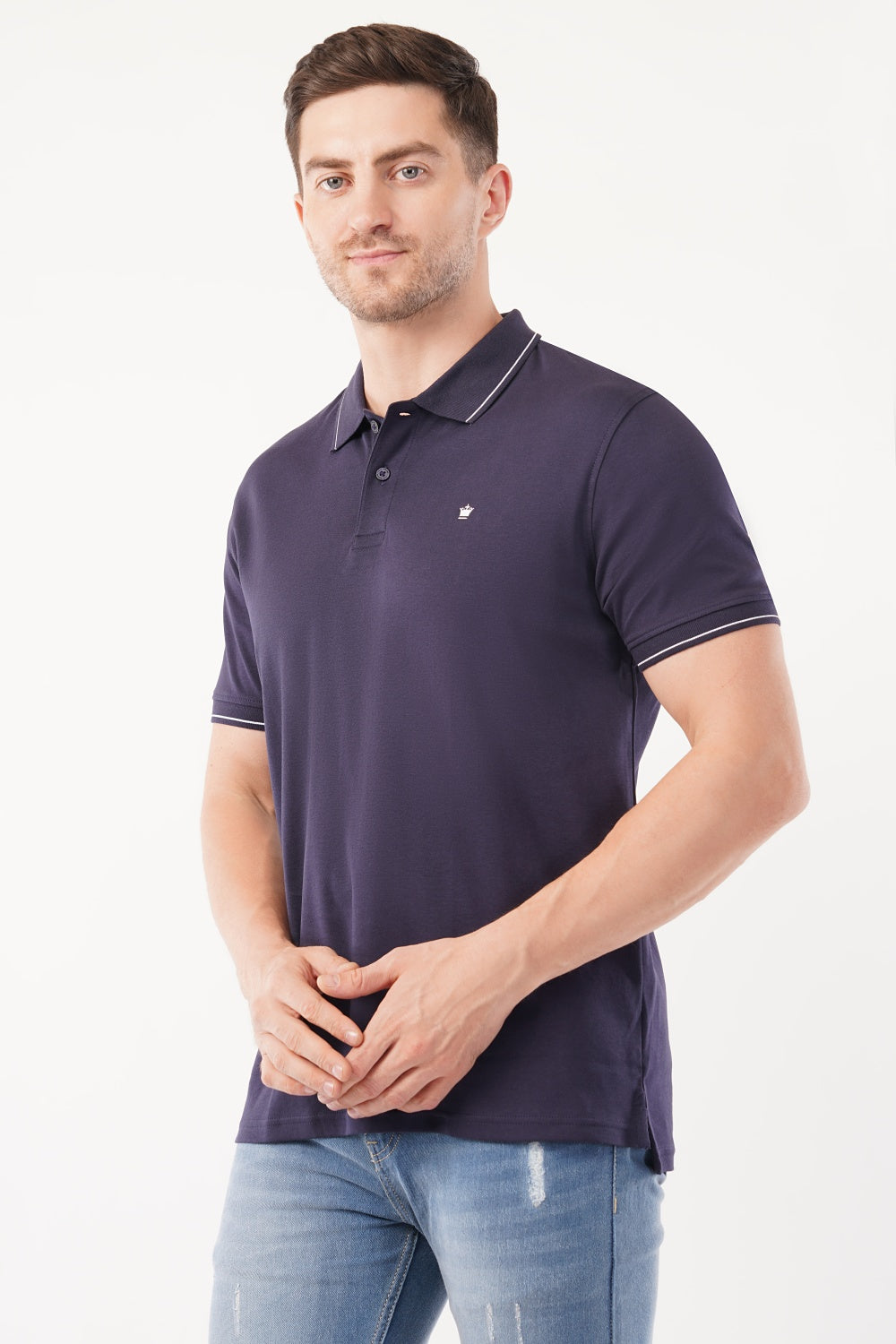 Louis Philippe Navy Solid Blue  Half Sleeve Polo  T-shirt