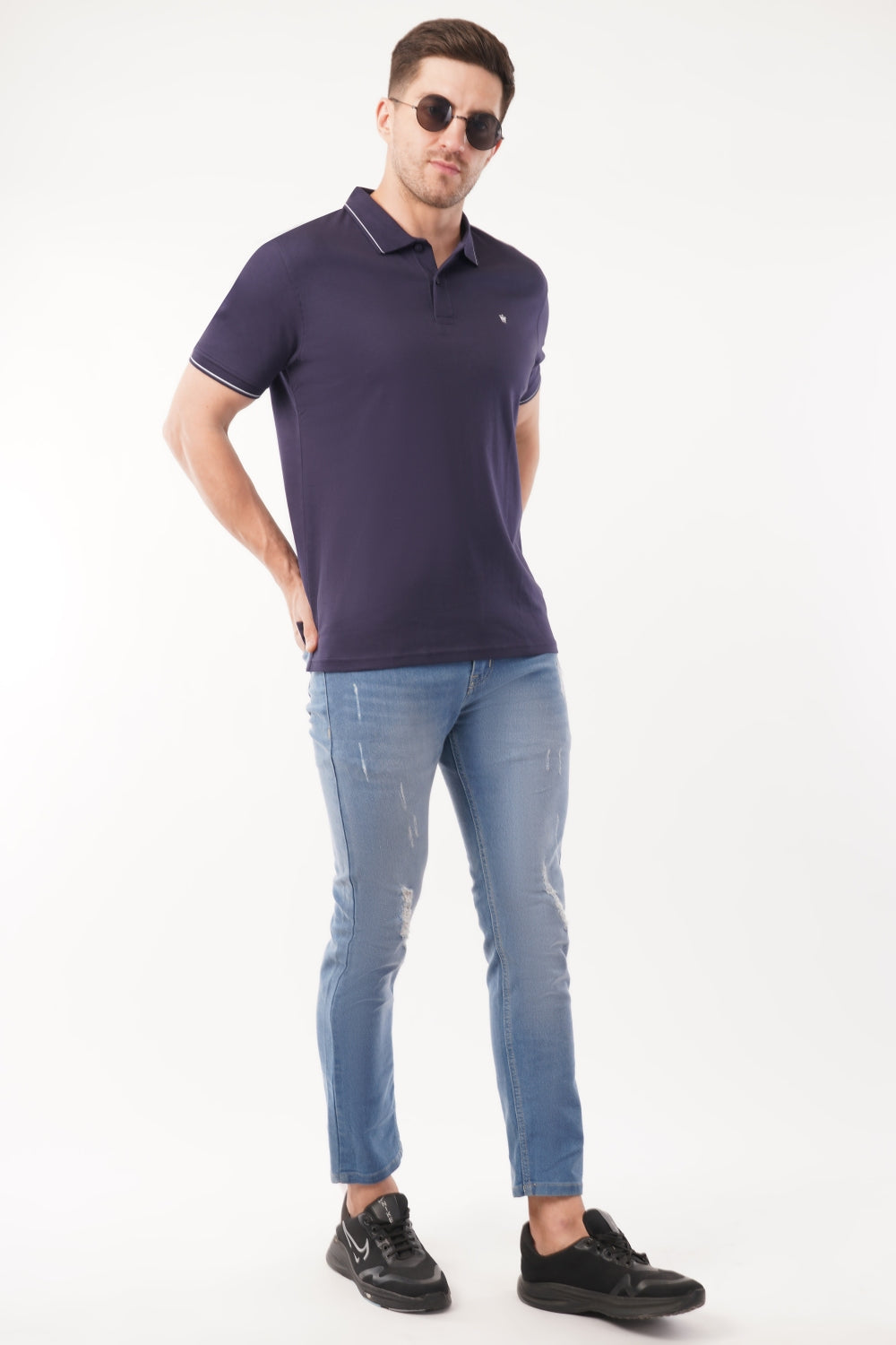 Louis Philippe Navy Solid Blue  Half Sleeve Polo  T-shirt