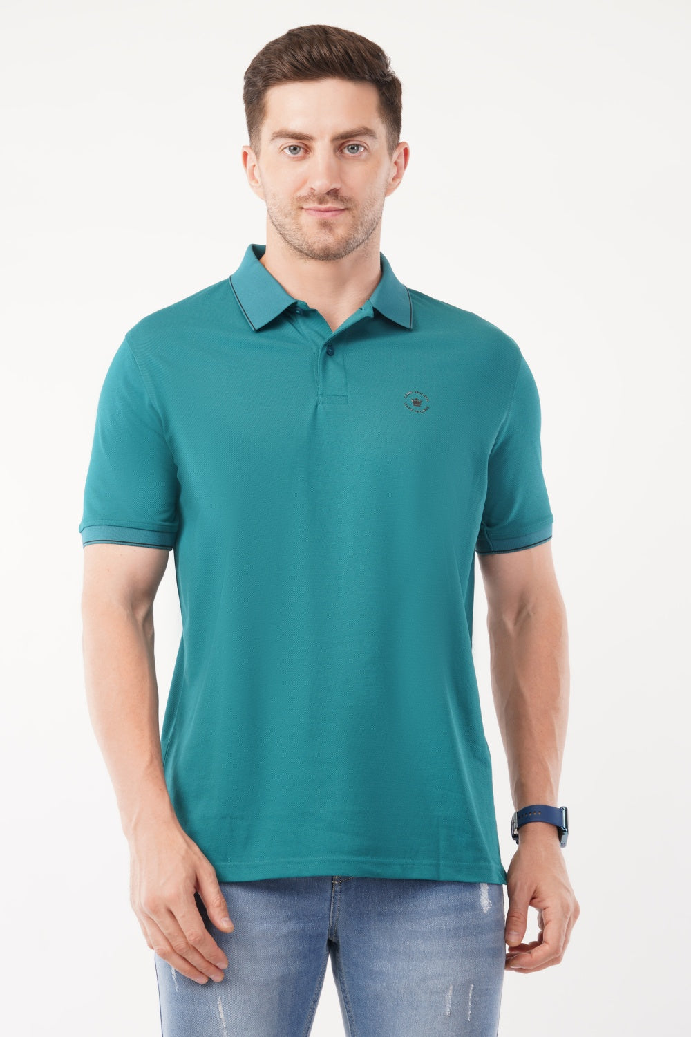 Louis Philippe Solid Teal Green Half Sleeve Polo  T-shirt