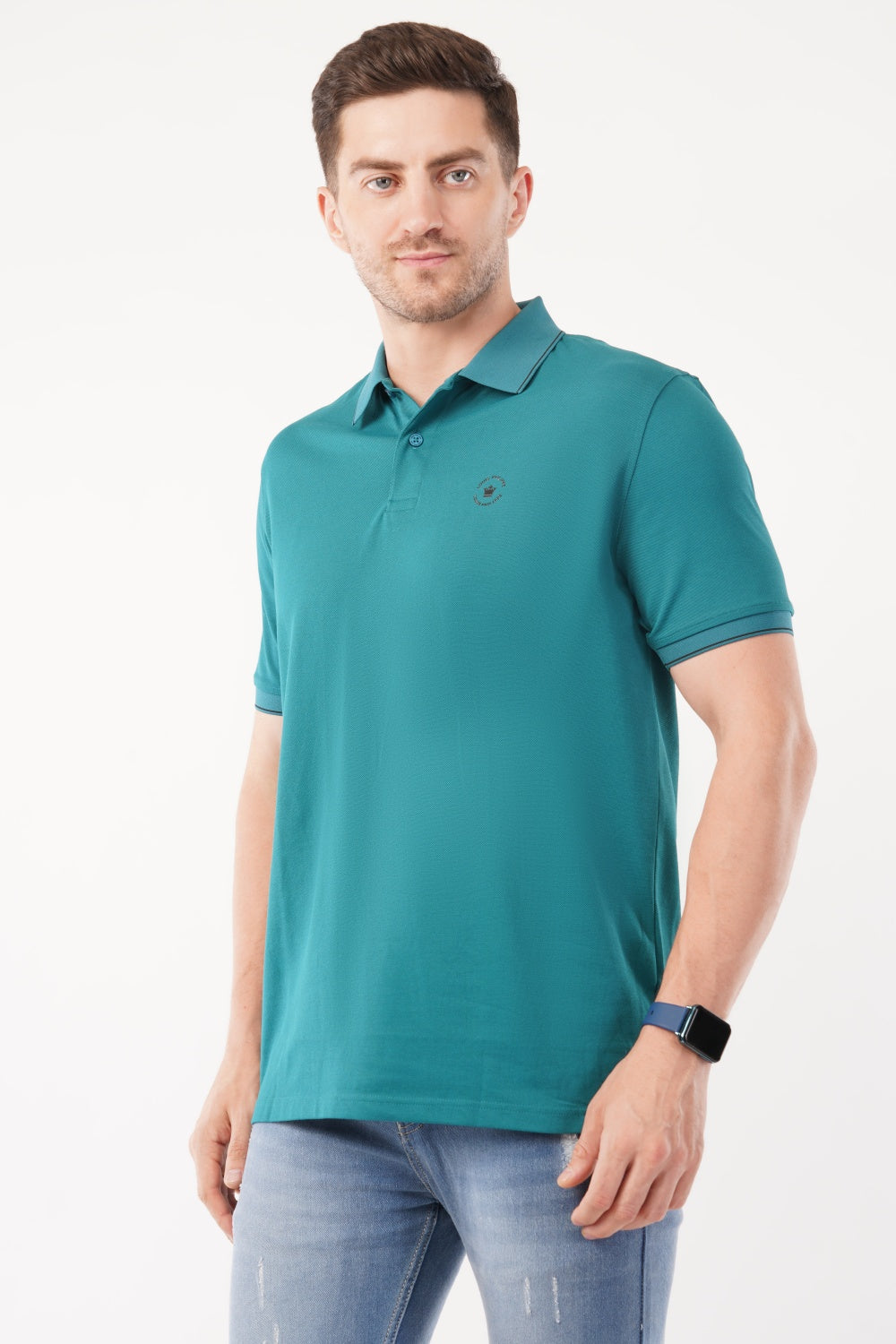 Louis Philippe Solid Teal Green Half Sleeve Polo  T-shirt