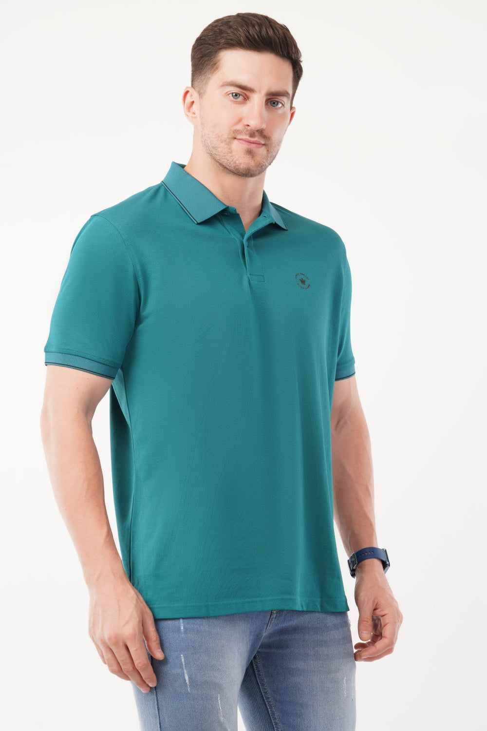 Louis Philippe Solid Teal Green Half Sleeve Polo  T-shirt