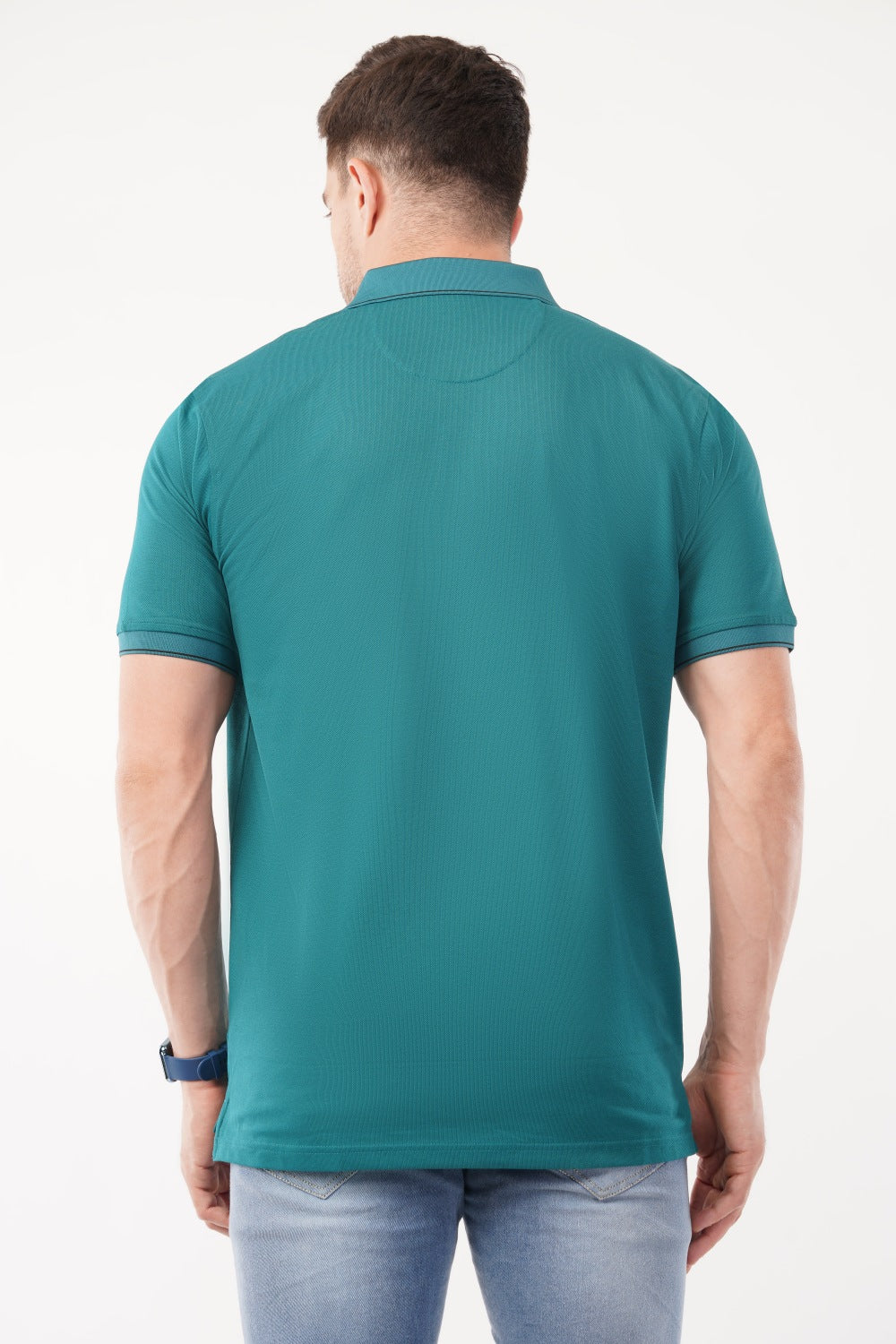 Louis Philippe Solid Teal Green Half Sleeve Polo  T-shirt