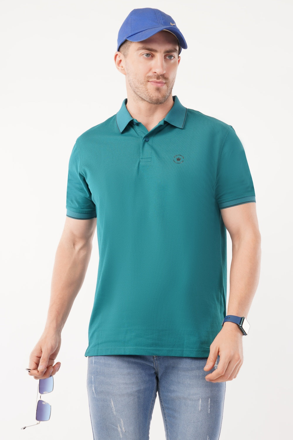 Louis Philippe Solid Teal Green Half Sleeve Polo  T-shirt