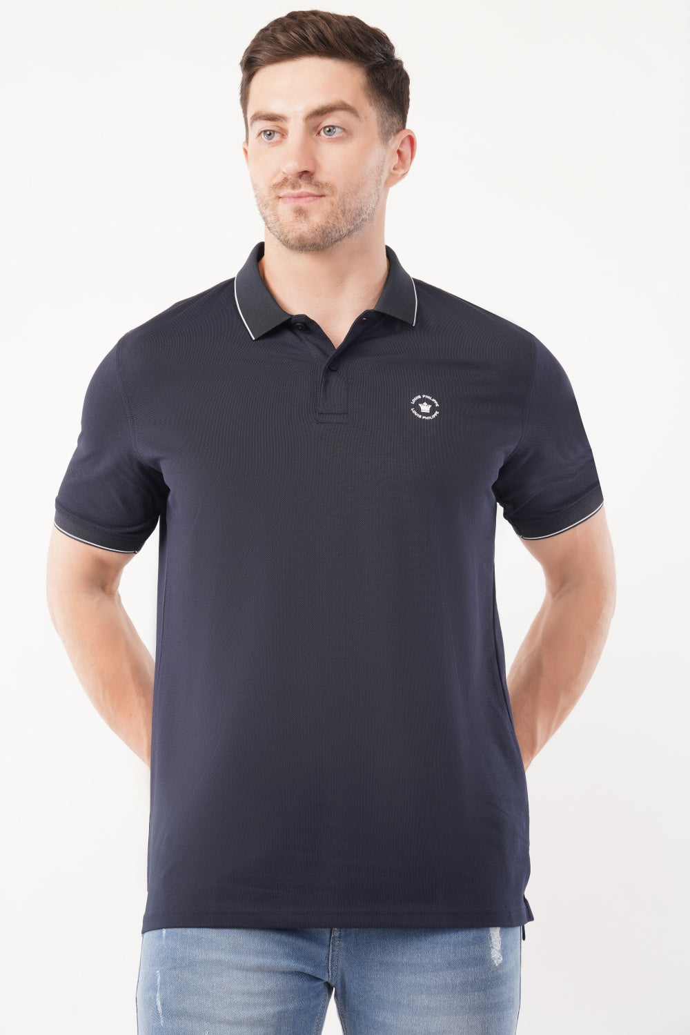 Louis Philippe Solid Navy Half Sleeve Polo  T-shirt