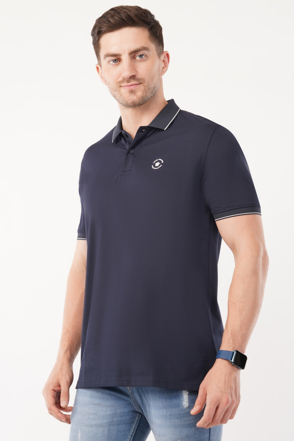 Louis Philippe Solid Navy Half Sleeve Polo  T-shirt