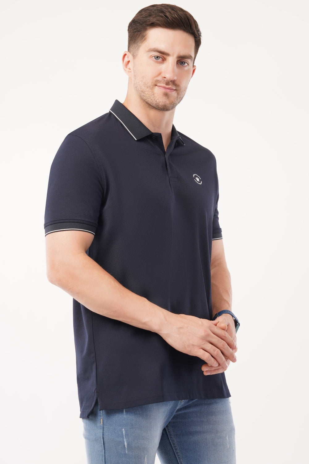 Louis Philippe Solid Navy Half Sleeve Polo  T-shirt