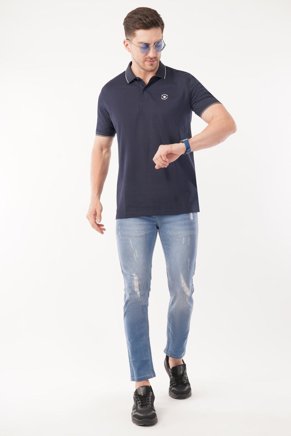 Louis Philippe Solid Navy Half Sleeve Polo  T-shirt
