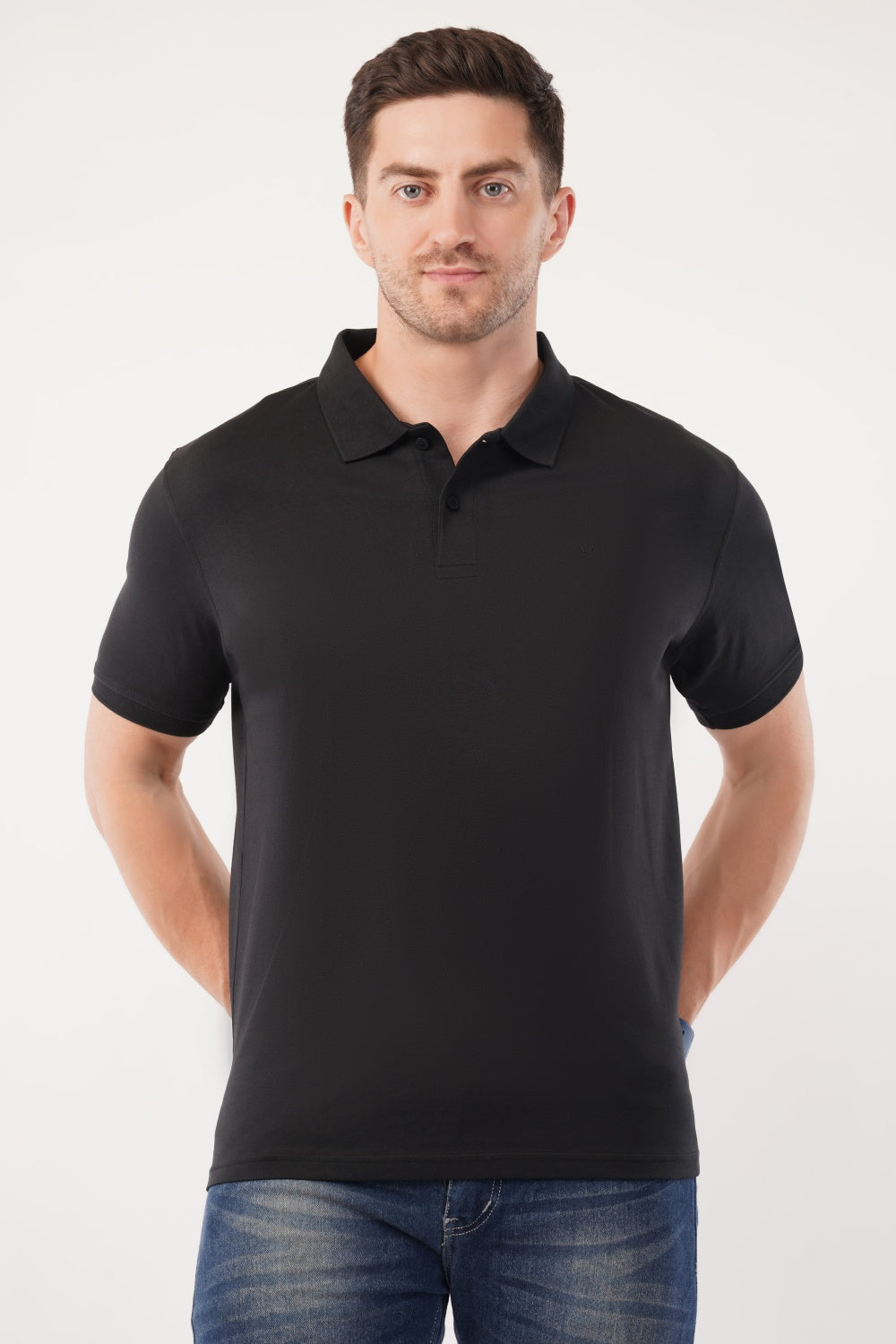 Louis Philippe Black Solid Half Sleeve Polo  T-shirt