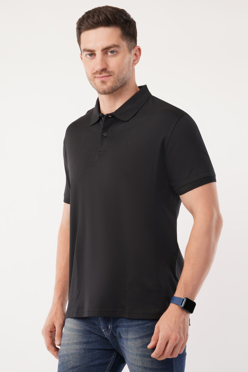 Louis Philippe Black Solid Half Sleeve Polo  T-shirt