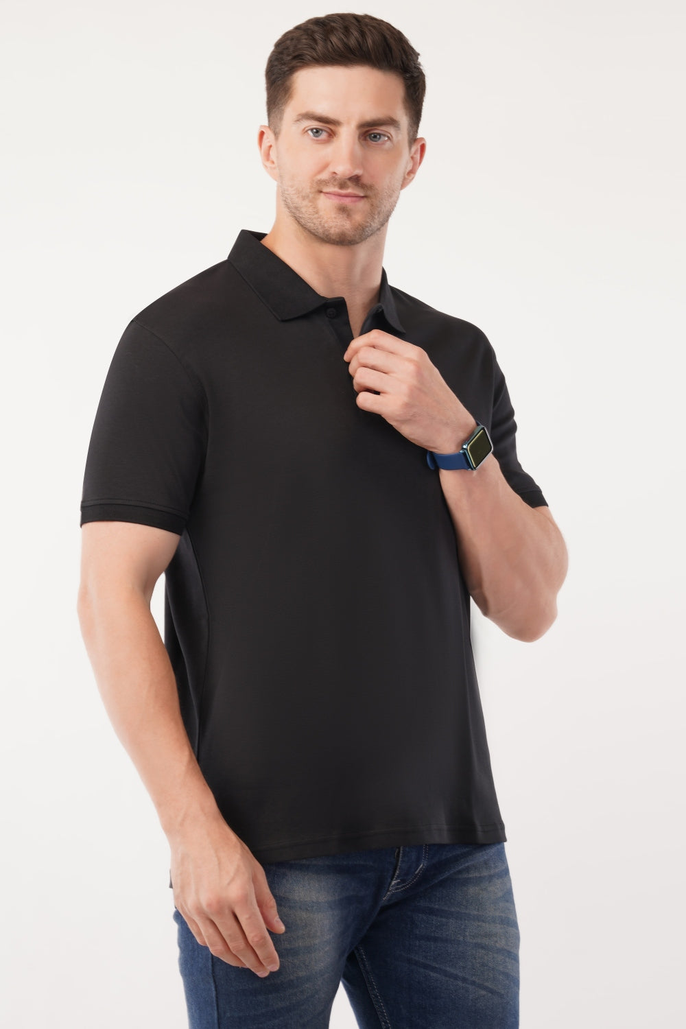 Louis Philippe Black Solid Half Sleeve Polo  T-shirt