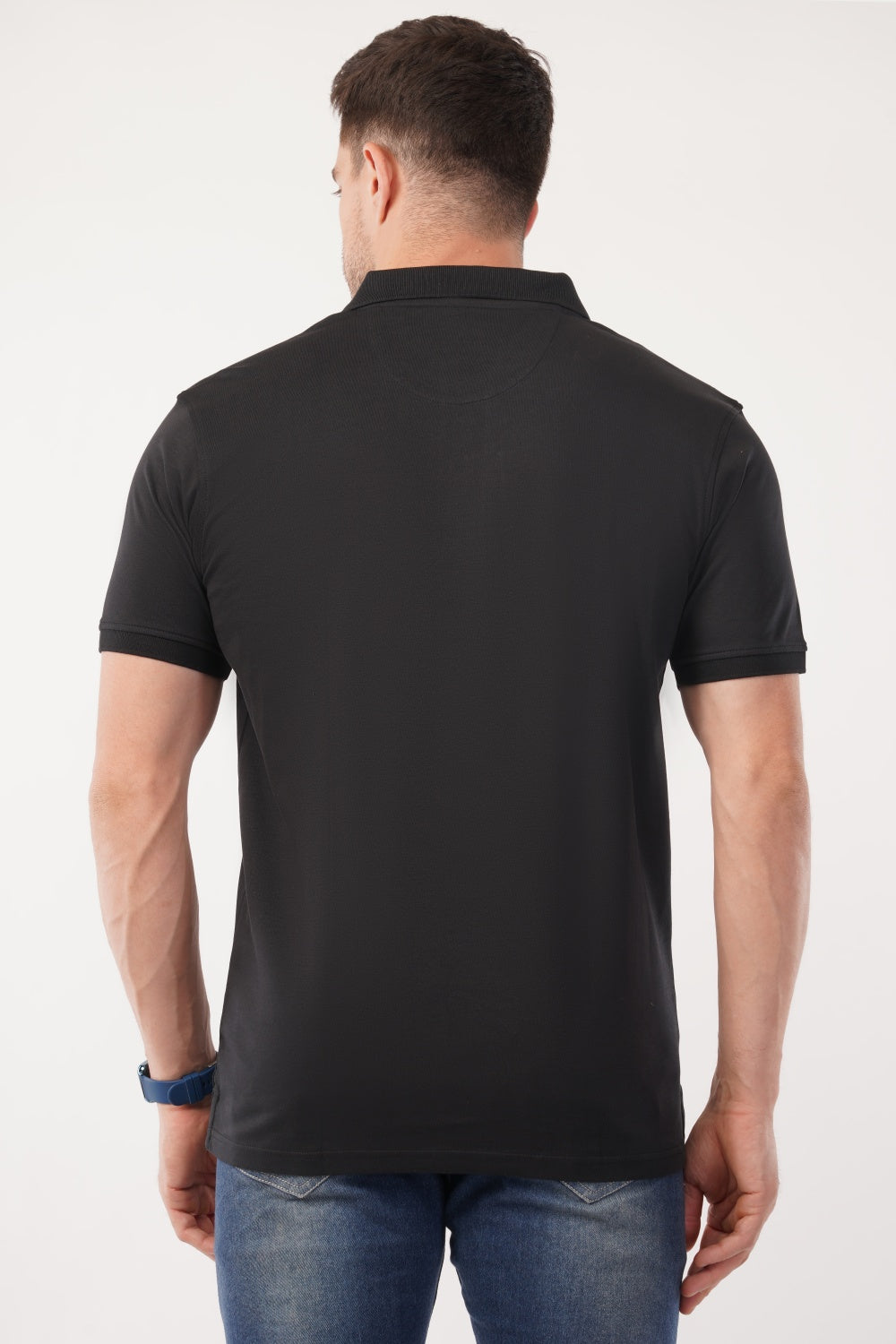 Louis Philippe Black Solid Half Sleeve Polo  T-shirt