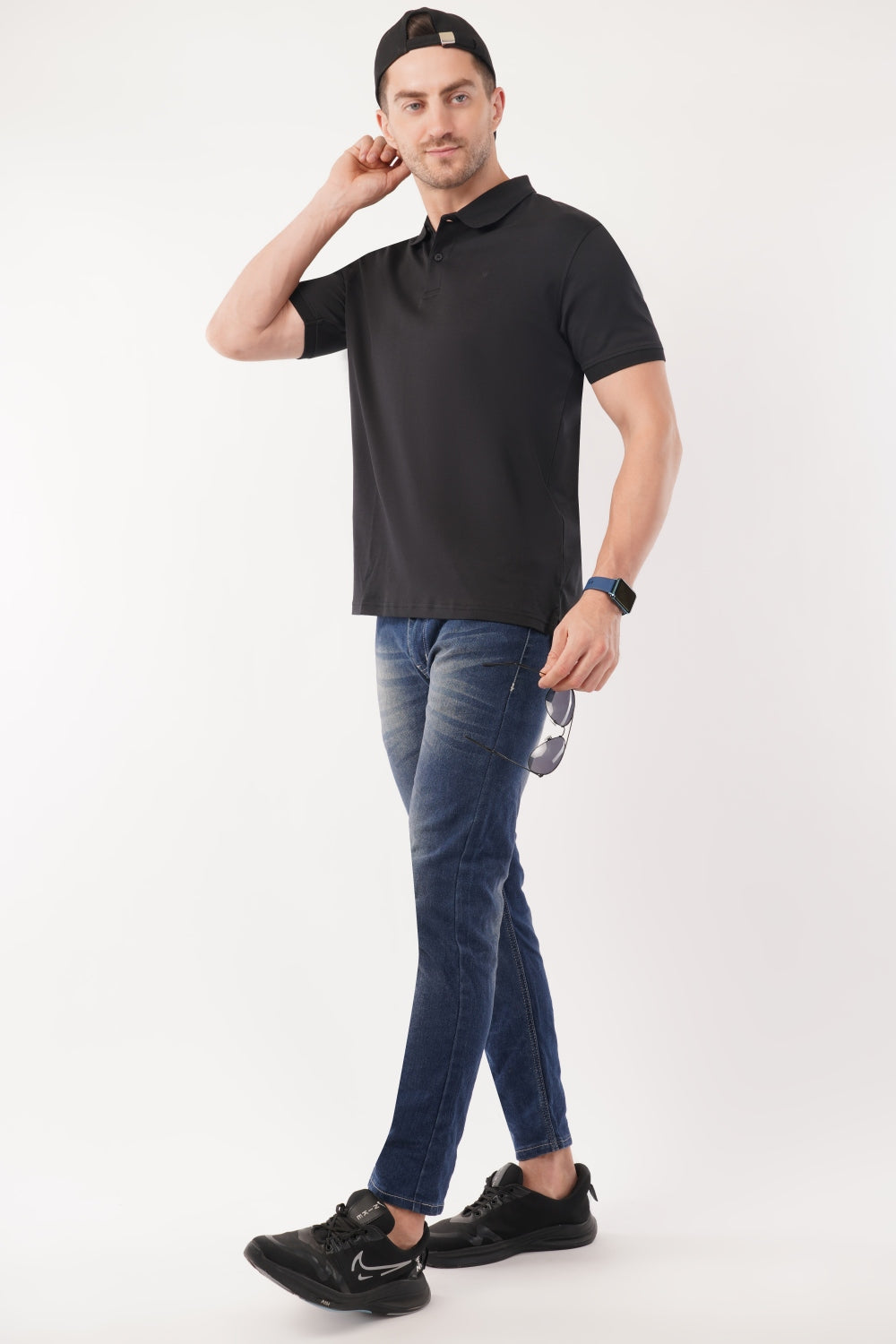 Louis Philippe Black Solid Half Sleeve Polo  T-shirt