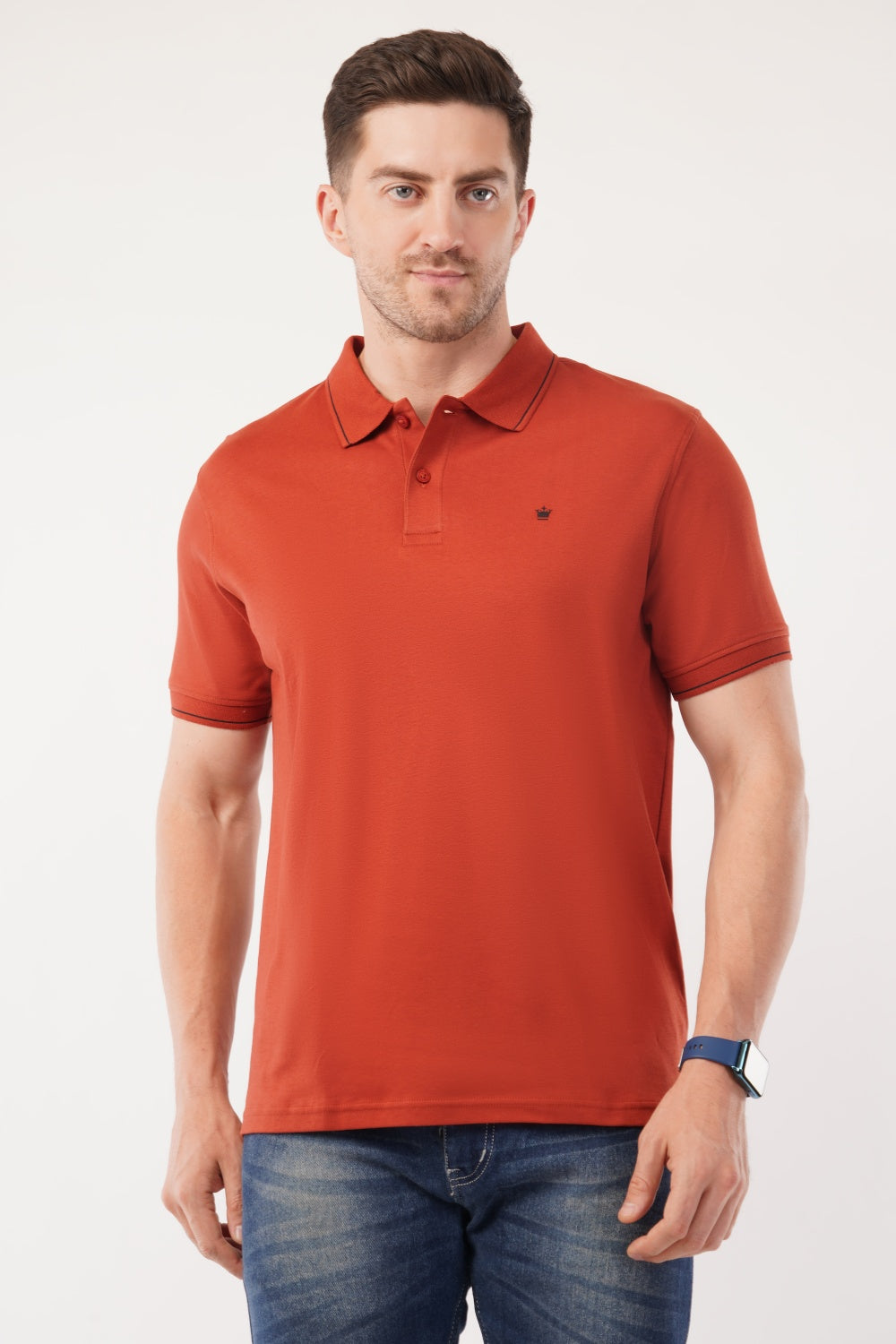 Louis Philippe Solid Rust Orange Half Sleeve Polo  T-shirt