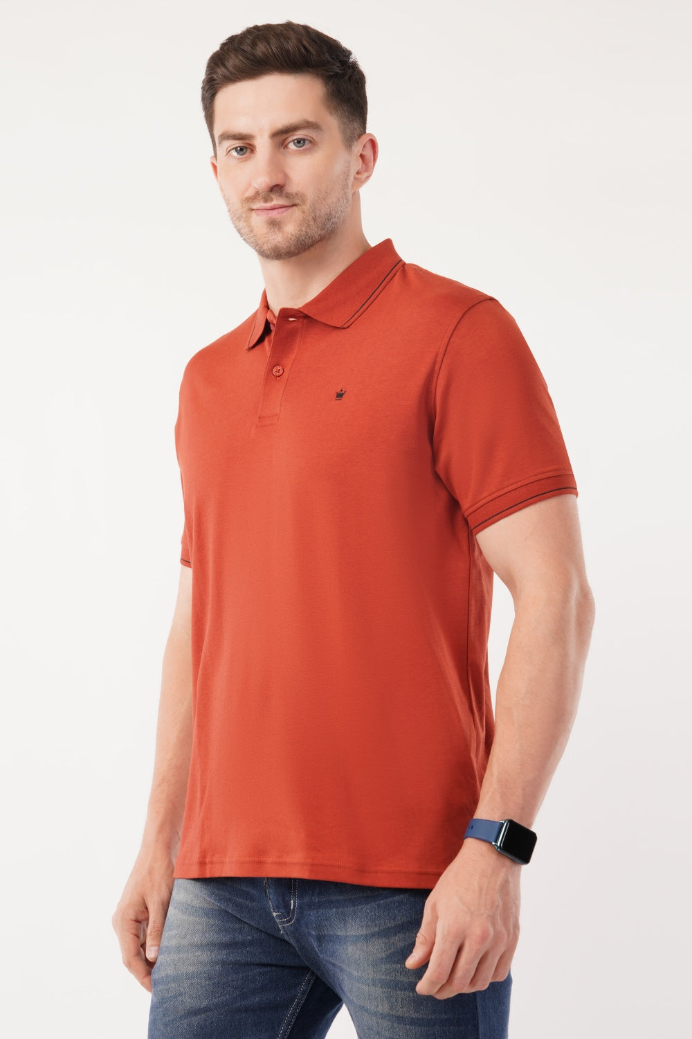 Louis Philippe Solid Rust Orange Half Sleeve Polo  T-shirt