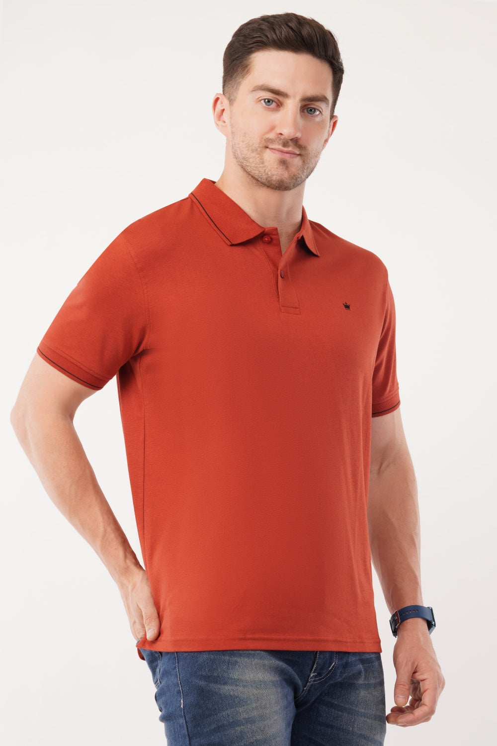 Louis Philippe Solid Rust Orange Half Sleeve Polo  T-shirt