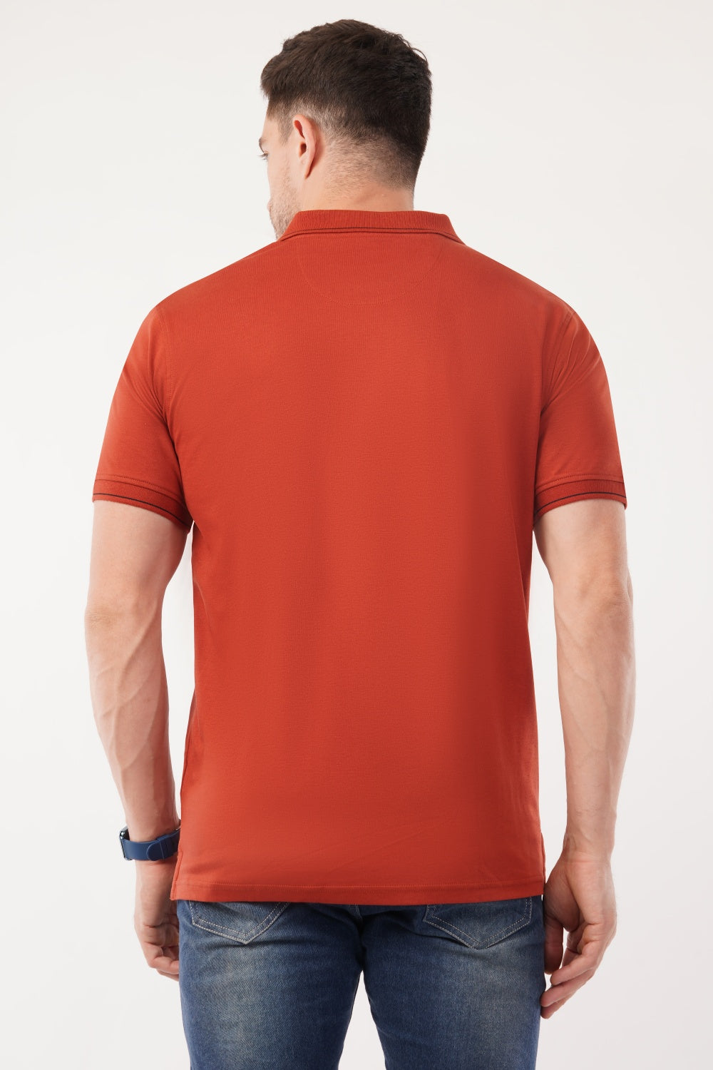Louis Philippe Solid Rust Orange Half Sleeve Polo  T-shirt