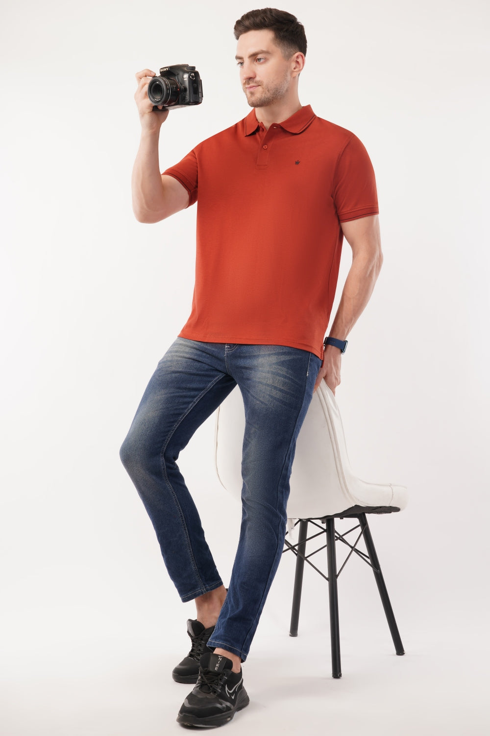Louis Philippe Solid Rust Orange Half Sleeve Polo  T-shirt