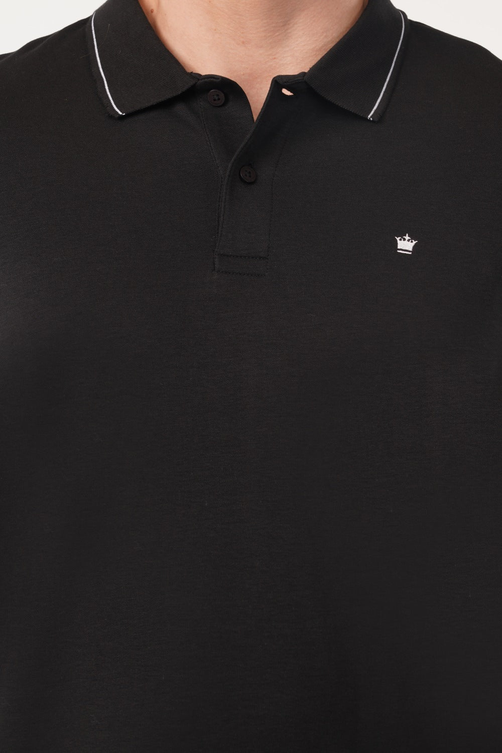 Louis Philippe Solid Black White Stripecraft Half Sleeve Polo  T-shirt
