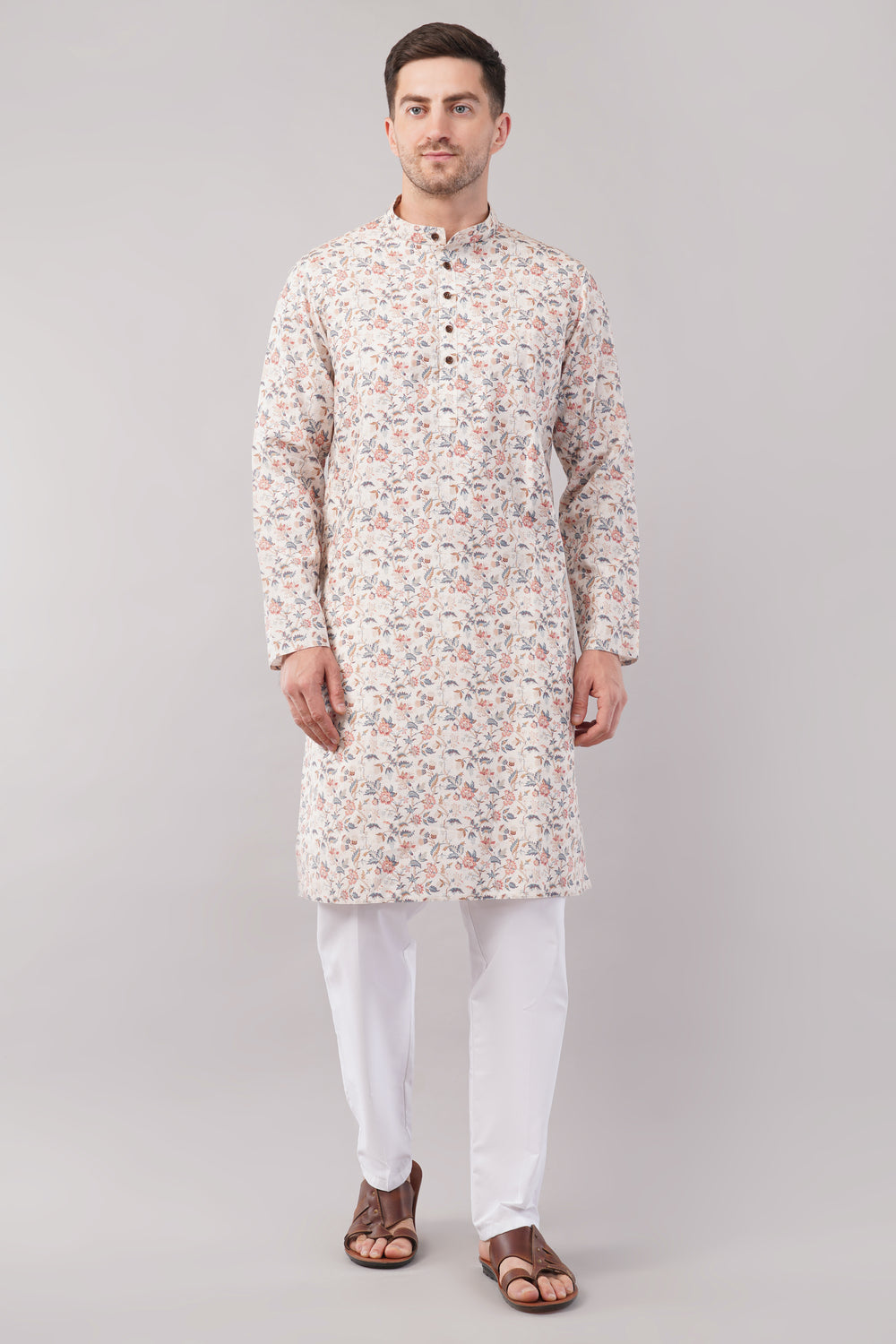 Soul Armor Floral Print Cotton Long Sleeve Straight Kurta set