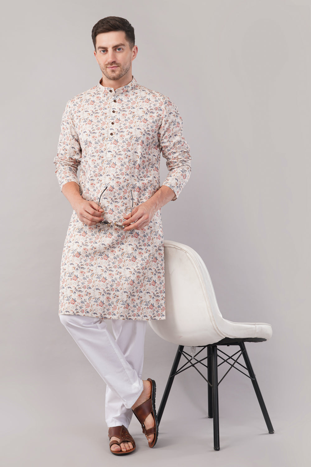 Soul Armor Floral Print Cotton Long Sleeve Straight Kurta set