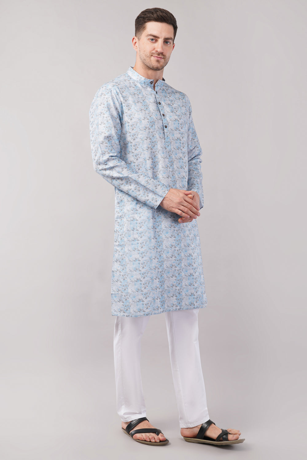 Soul Armor Pastel Artistic Floral Printed Mandarin Collar Kurta Set